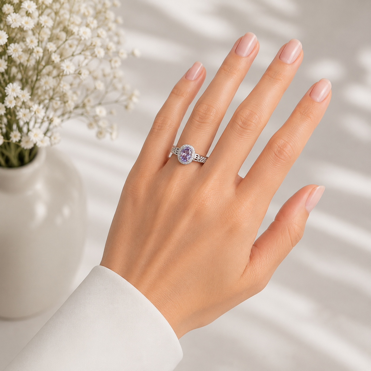 Anillo Lila Zirconia Plata Ley 925