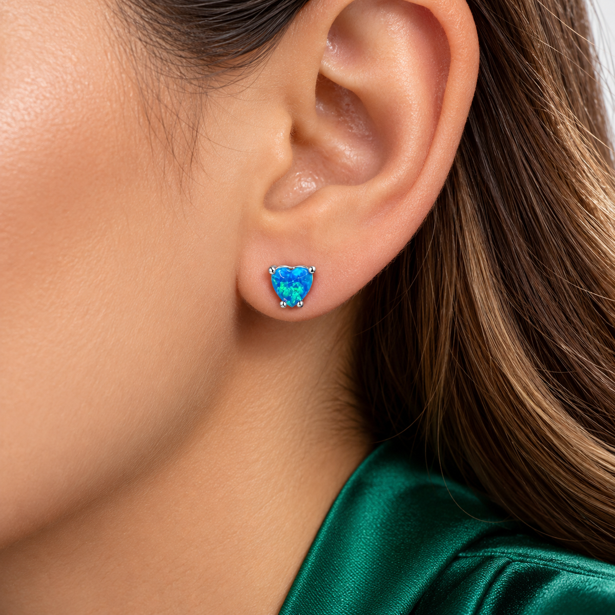 Arete Corazon Opalo Azul Plata Ley 925