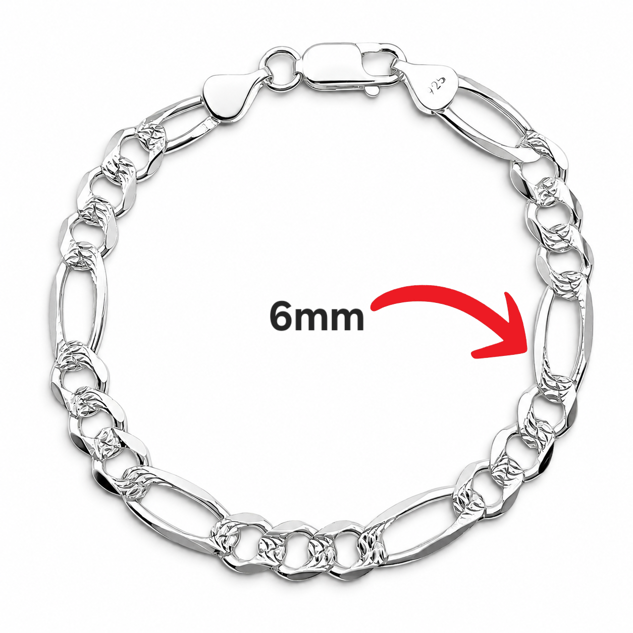 Pulso Figaro Diamantado 6mm Plata Ley 925