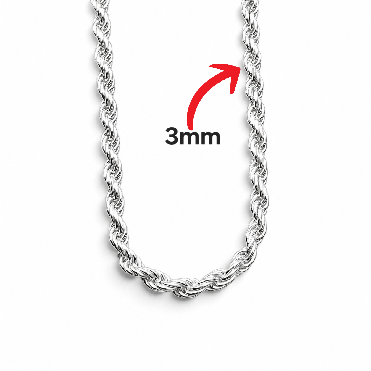 Cadena Torzal 3mm Plata Ley 925
