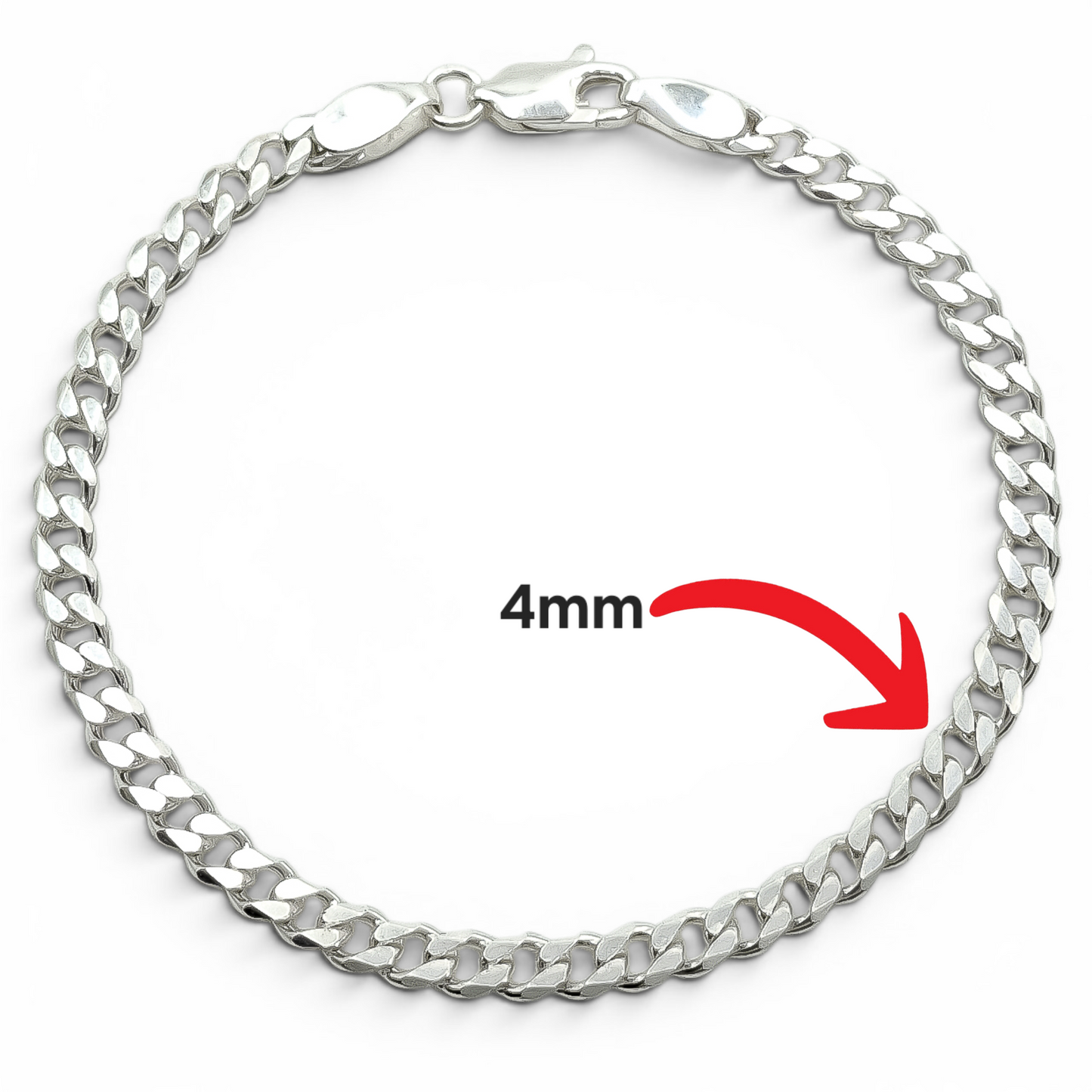 Pulso Cubano Liso 4mm Plata Ley 925