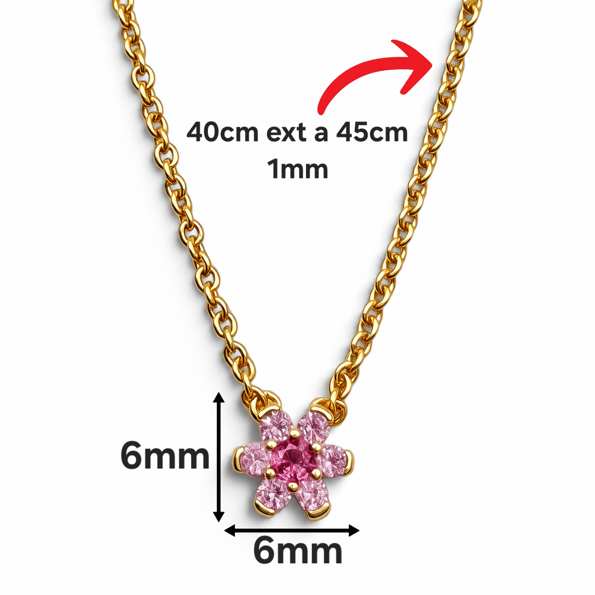 Collar Dorado Flor Rosa Pan Plata Ley 925
