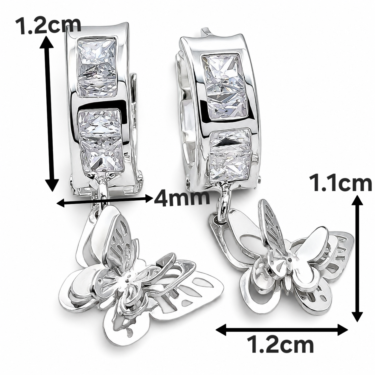 Hugguies Zirconia Mariposa Plata Ley 925