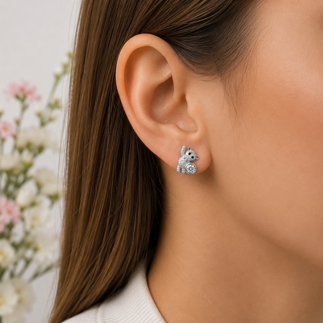Arete Zirconia Osito Plata Ley 925