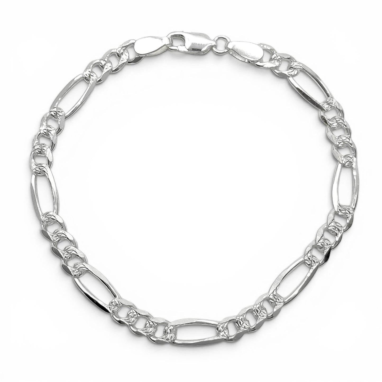 Pulso Figaro Diamantado 5mm Plata Ley 925