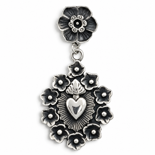 Dije Corazon Flores Plata Ley 925