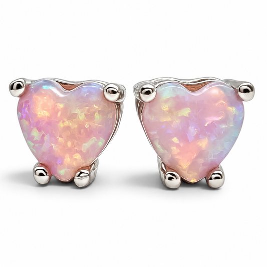 Arete Corazon Opalo Rosa Plata Ley 925