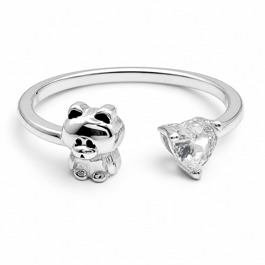 Anillo Osito Blanco Plata Ley 925