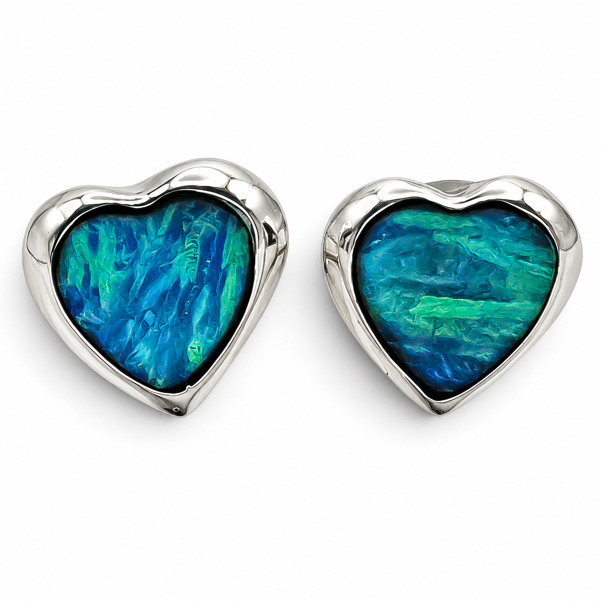Arete Corazon Opalo Azulito Plata Ley 925