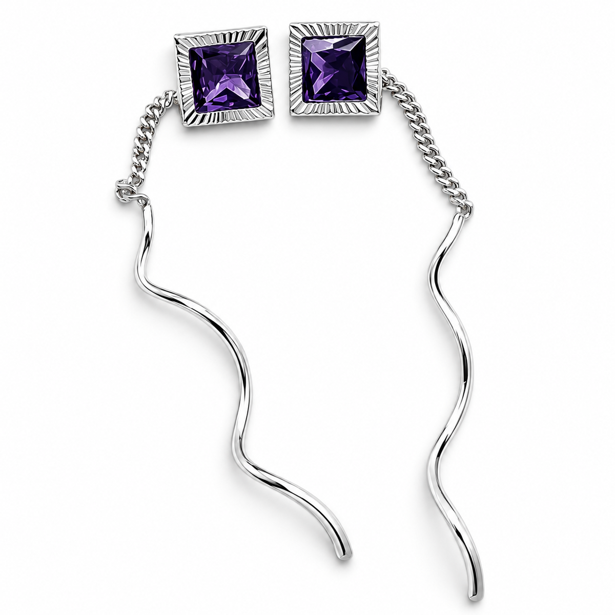 Arete Largo Cuadro Morado Plata Ley 925