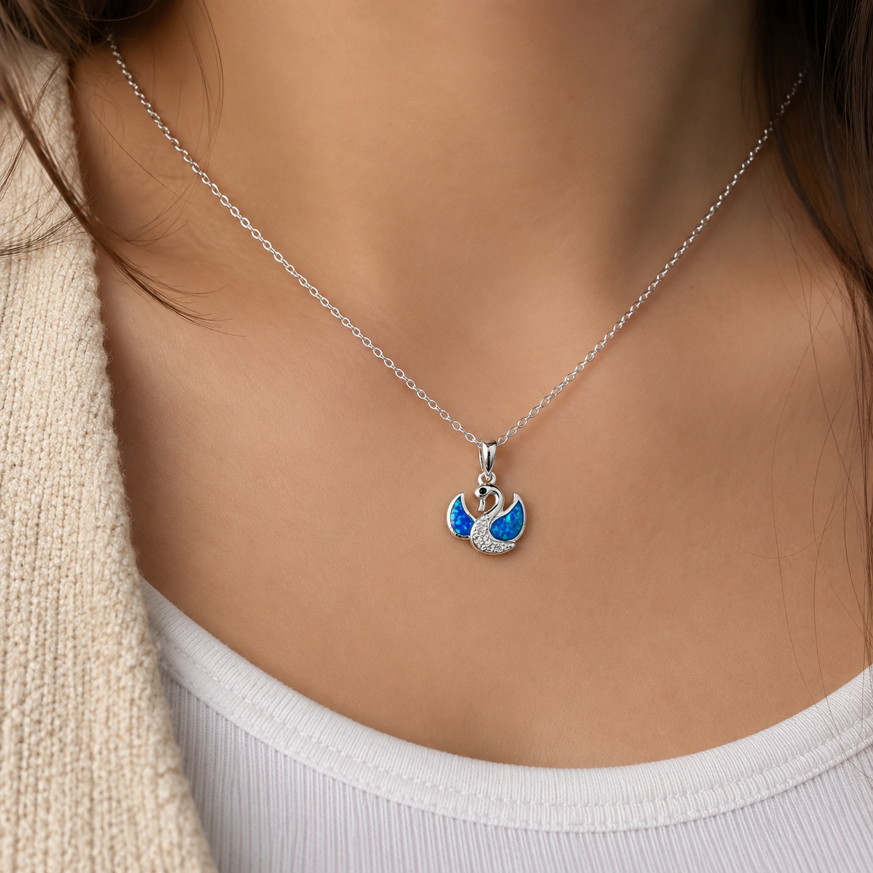 Dije Cisne Opalo Azul Plata Ley 925