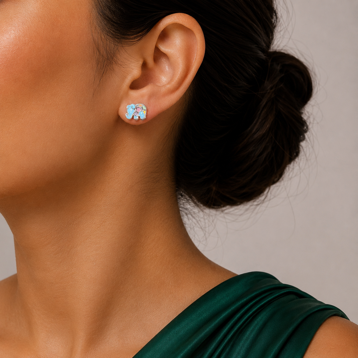 Set Elefante Azul Plata Ley 925