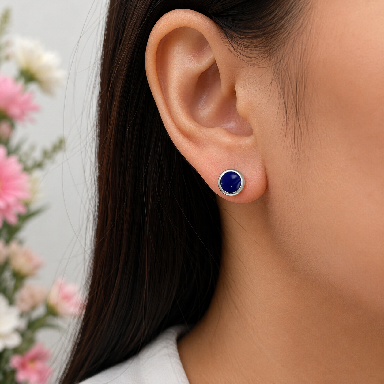 Arete Circulo Azul Plata Ley 925