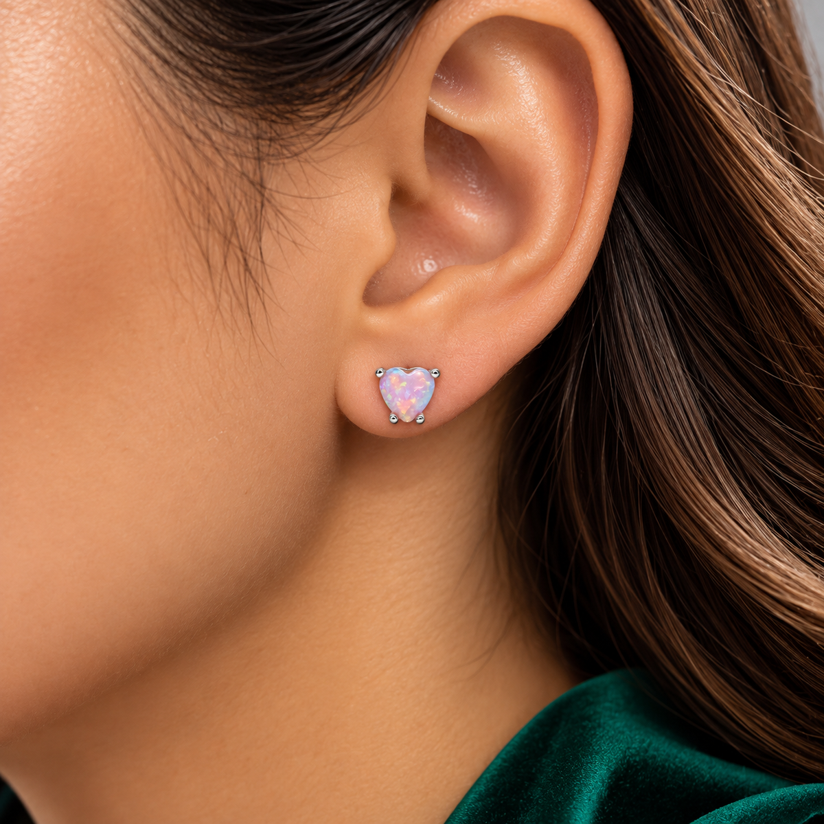Arete Corazon Opalo Rosa Plata Ley 925