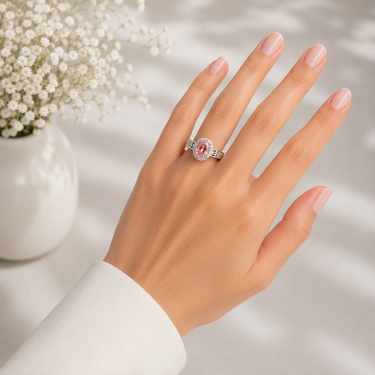 Anillo Rosa Zirconia Plata Ley 925