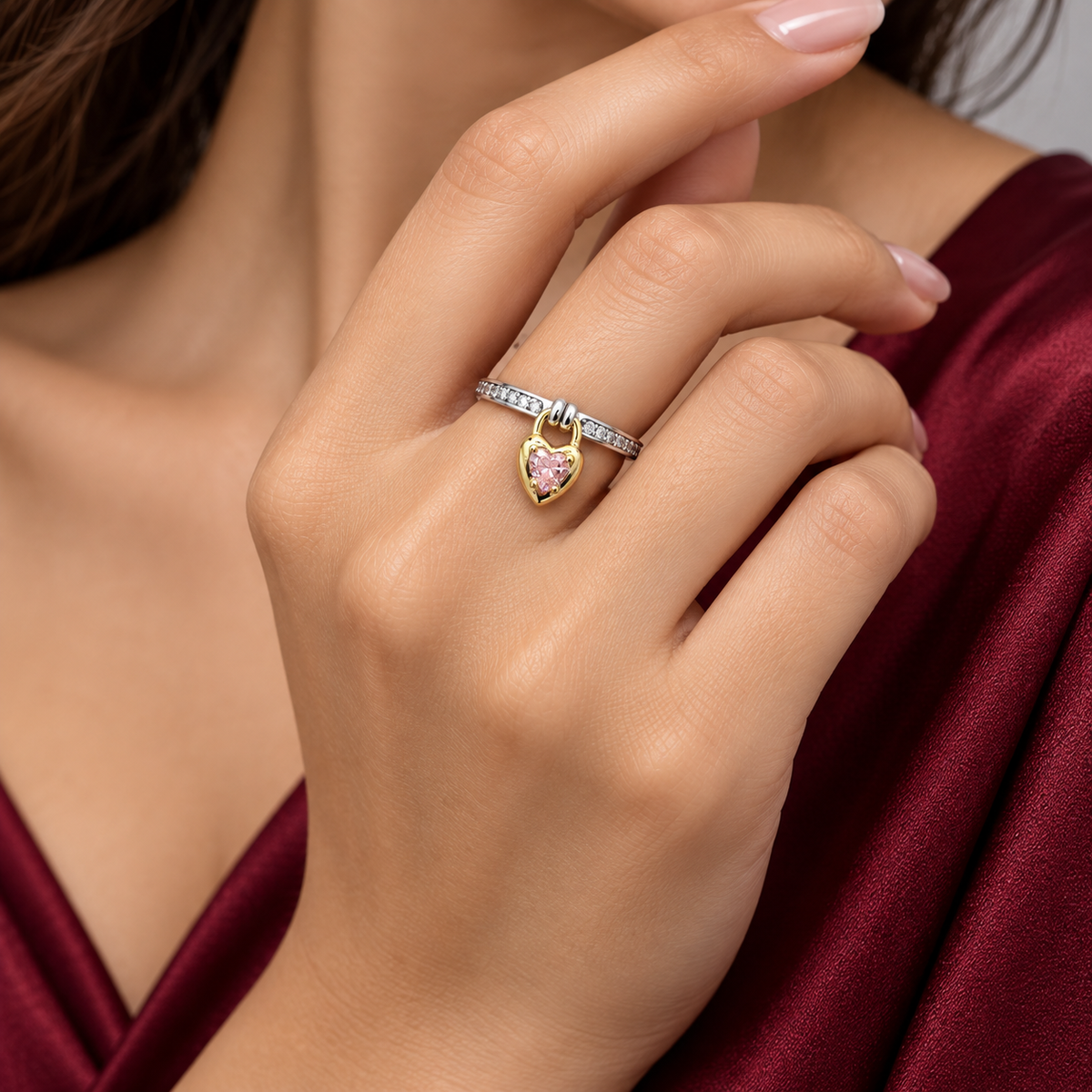 Anillo Corazon Colgante Pan Plata Ley 925