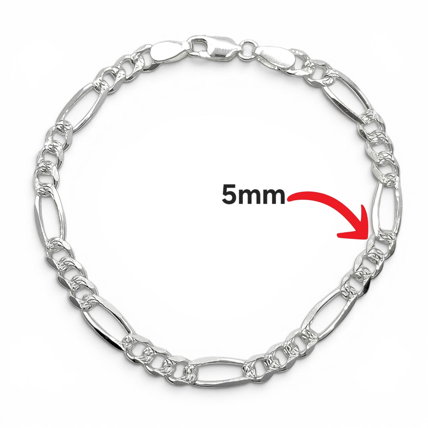 Pulso Figaro Diamantado 5mm Plata Ley 925