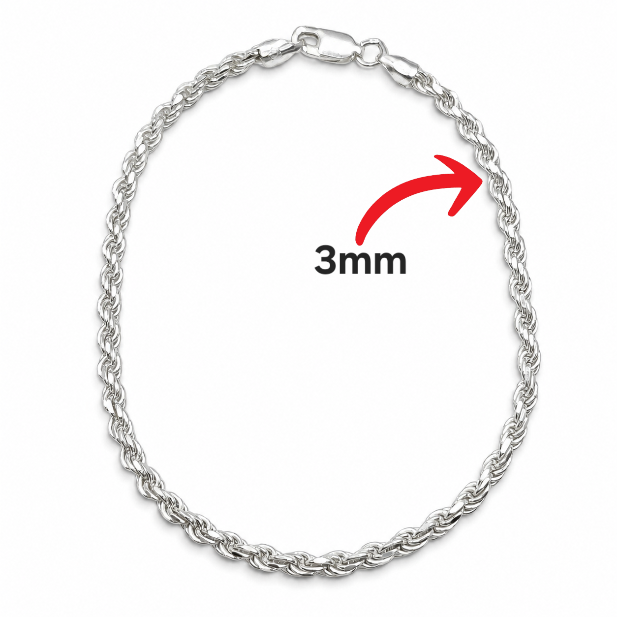Pulso Torzal 3mm Plata Ley 925