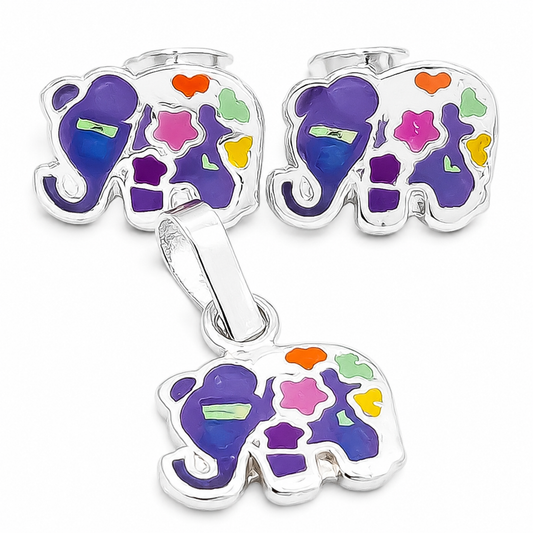 Set Elefante Lila Plata Ley 925