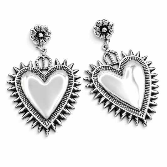 Arete Corazon Grande Flor Plata Ley 925