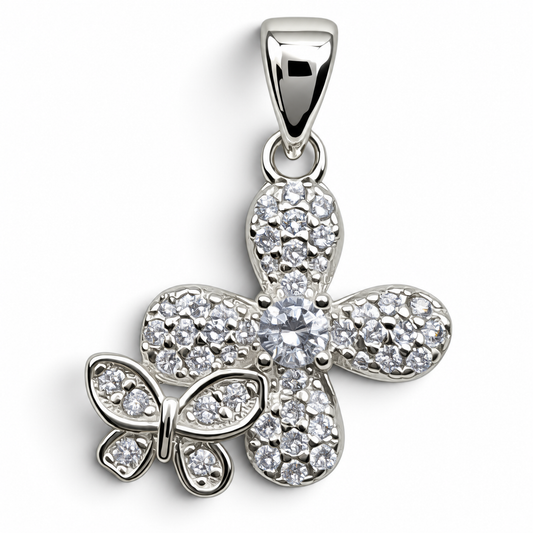 Dije Zirconia Flor Mariposa Plata Ley 925