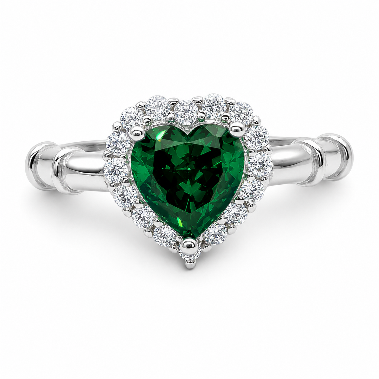 Anillo Verde Corazon Plata Ley 925