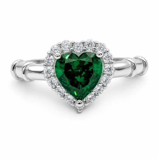 Anillo Verde Corazon Plata Ley 925