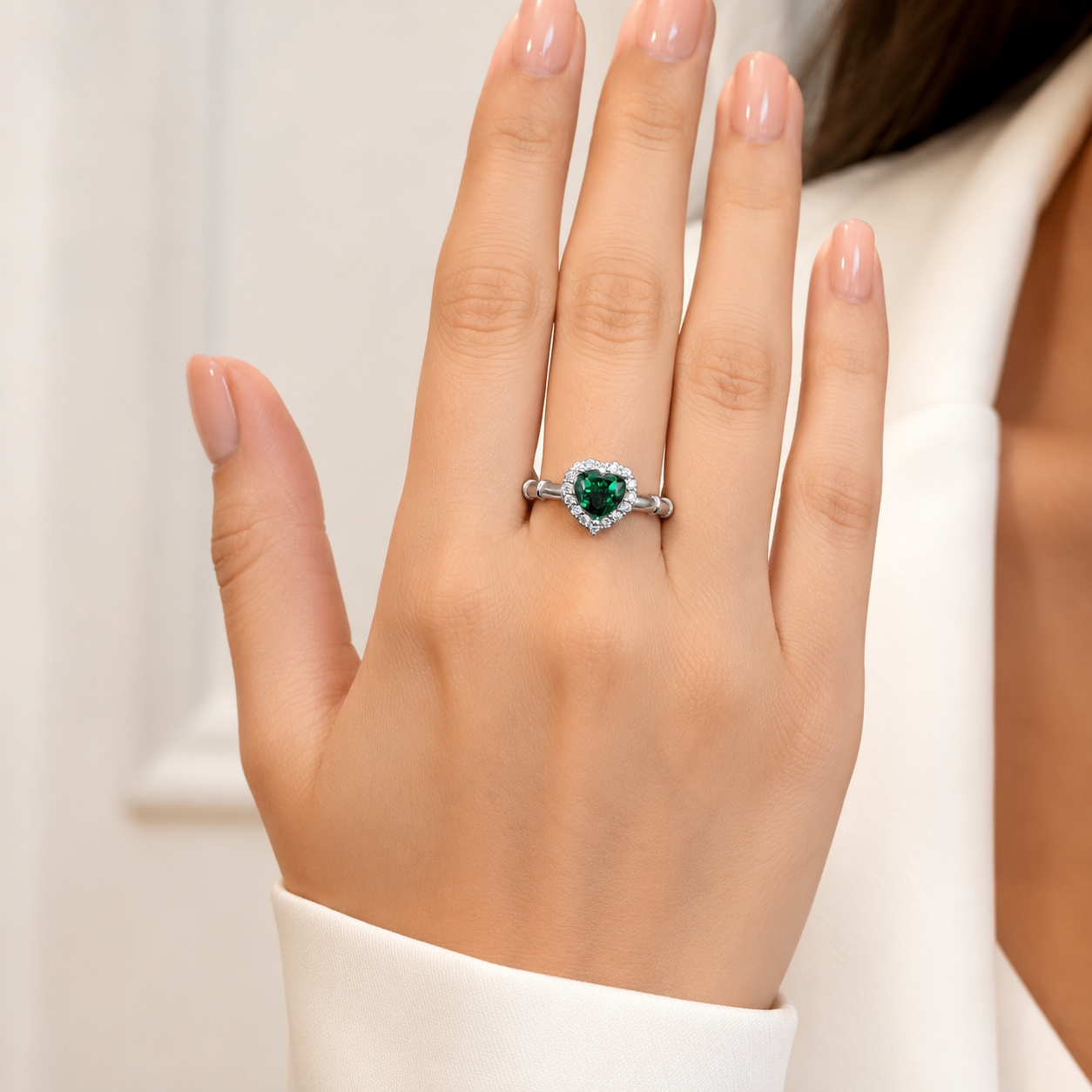 Anillo Verde Corazon Plata Ley 925