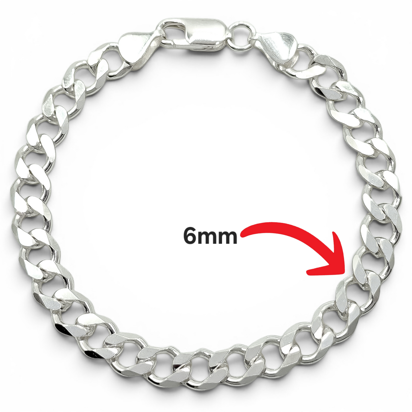Pulso Cubano Liso 6mm Plata Ley 925