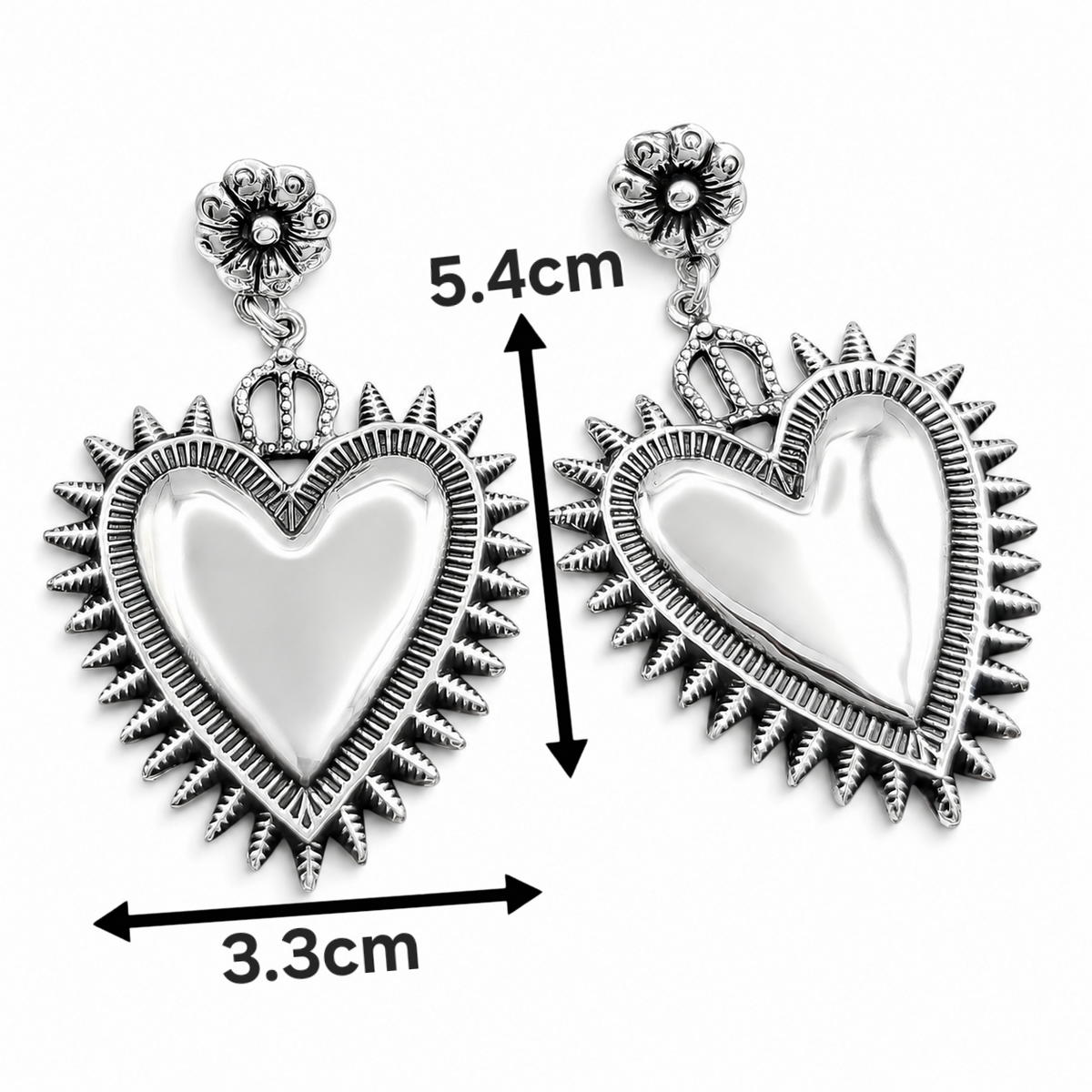 Arete Corazon Grande Flor Plata Ley 925