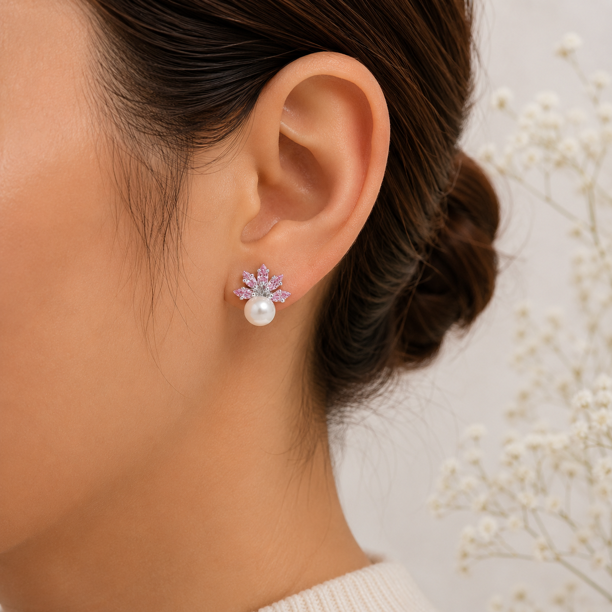 Broquel Perla Zirconia Rosa