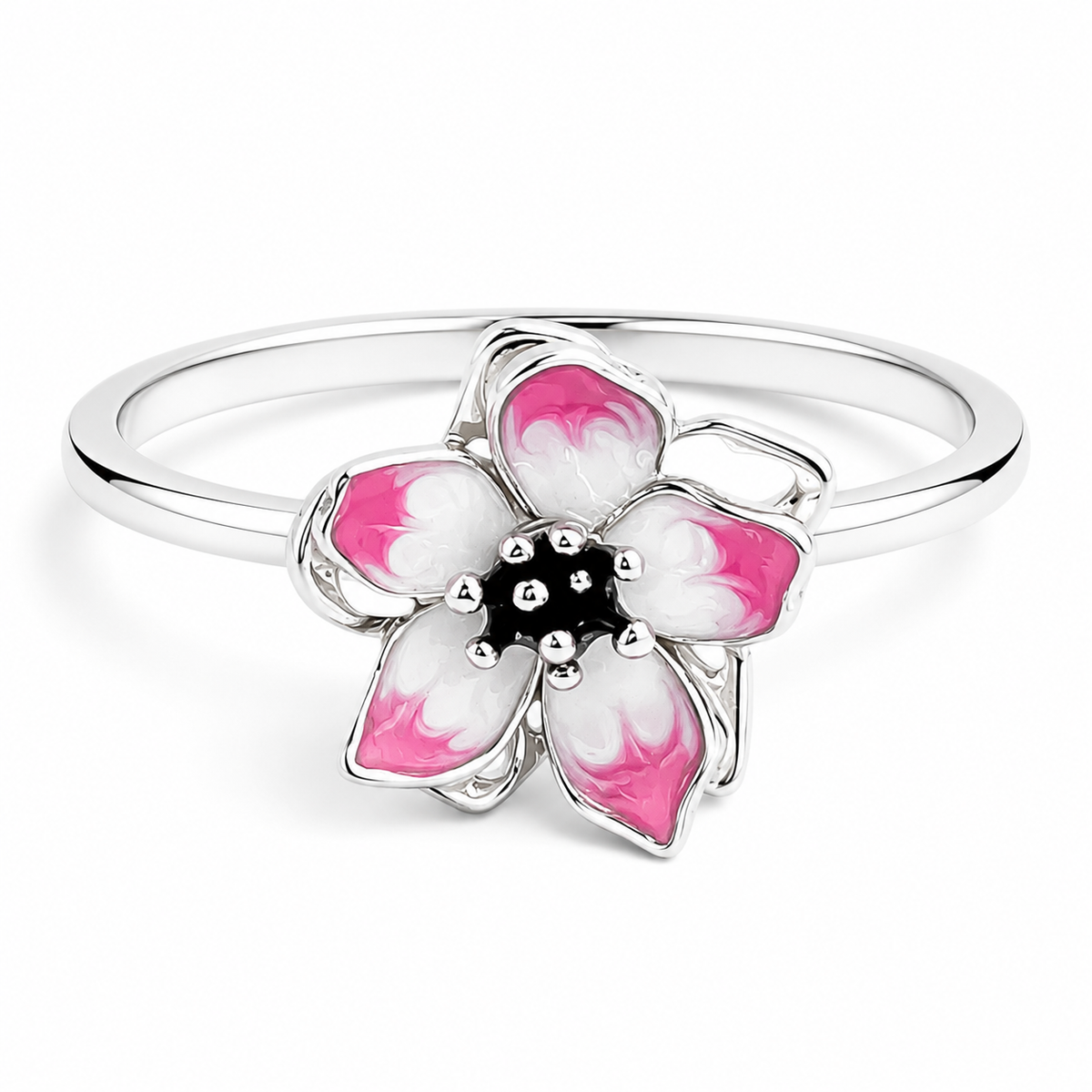 Anillo Flor Rosa Blanca Pan Plata Ley 925