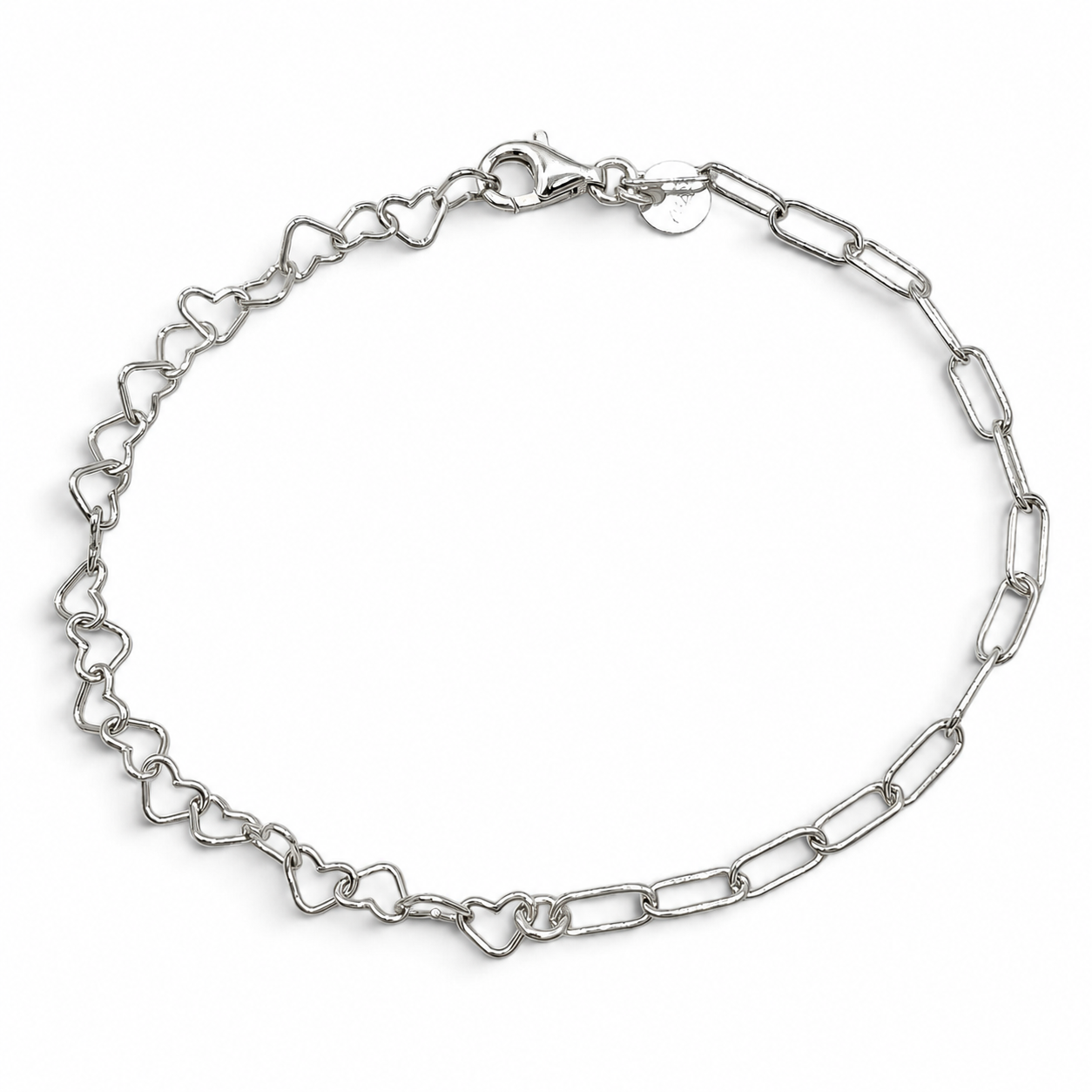Pulsera Corazones Clip Plata Ley 925