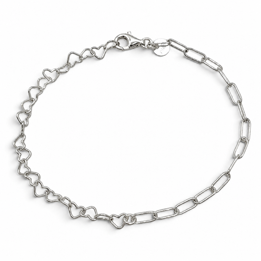 Pulsera Corazones Clip Plata Ley 925