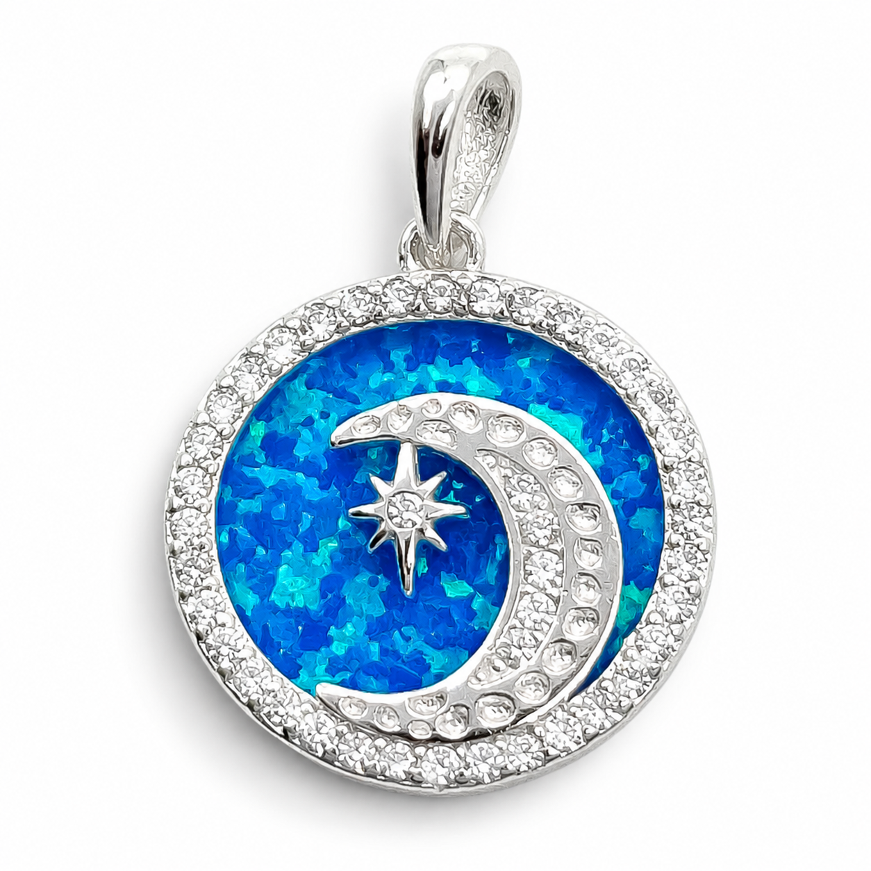 Dije Opalo Azul Luna Plata Ley 925
