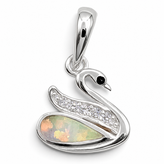 Dije Cisne Blanco Opalo Plata Ley 925