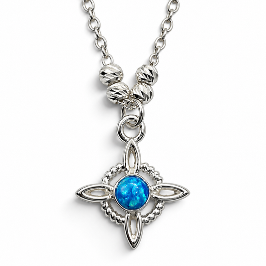 Collar Nudo de Bruja Opalo Azul Chico Plata Ley 925