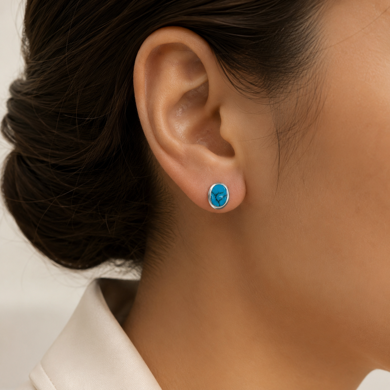 Arete Ovalo Azulito Plata Ley 925