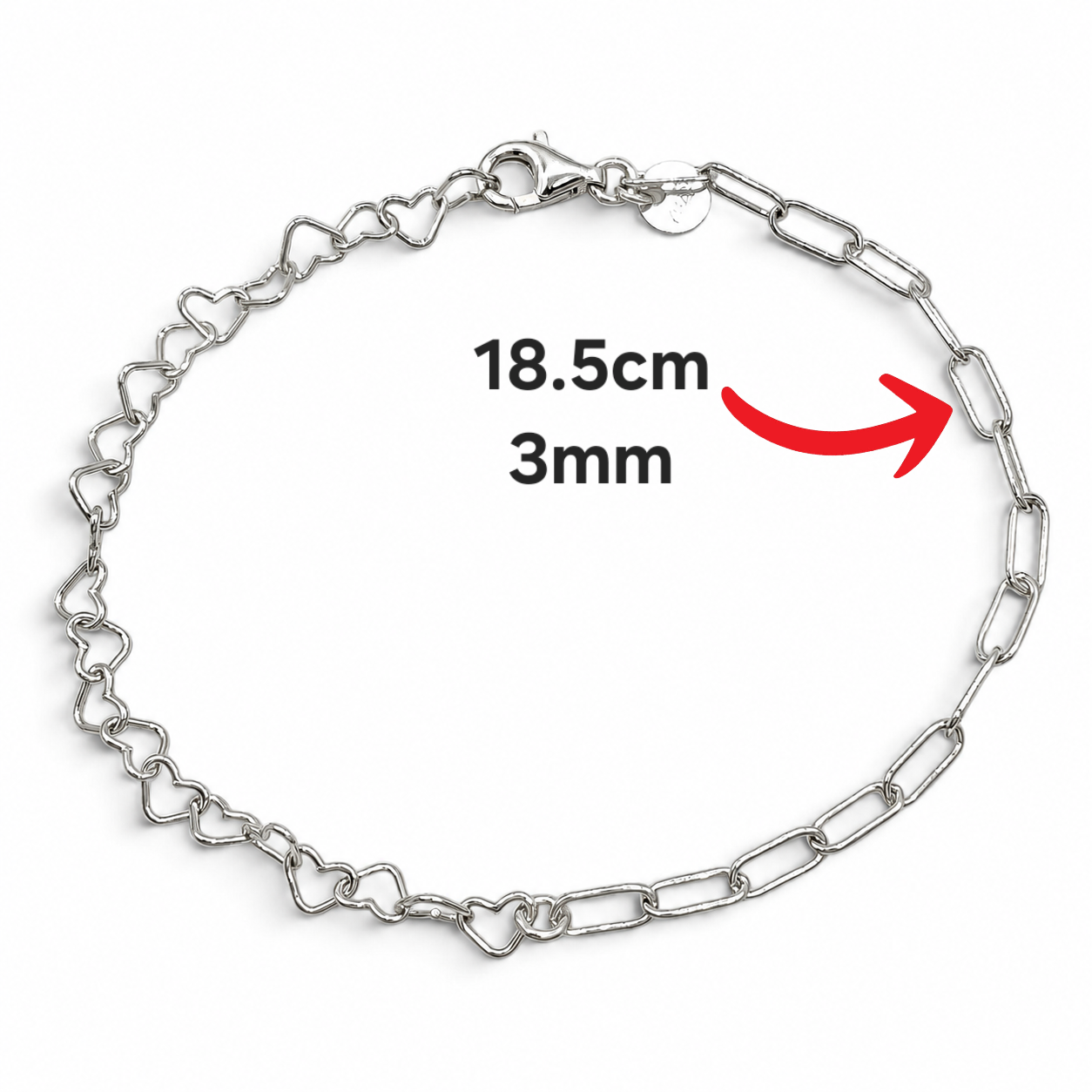 Pulsera Corazones Clip Plata Ley 925