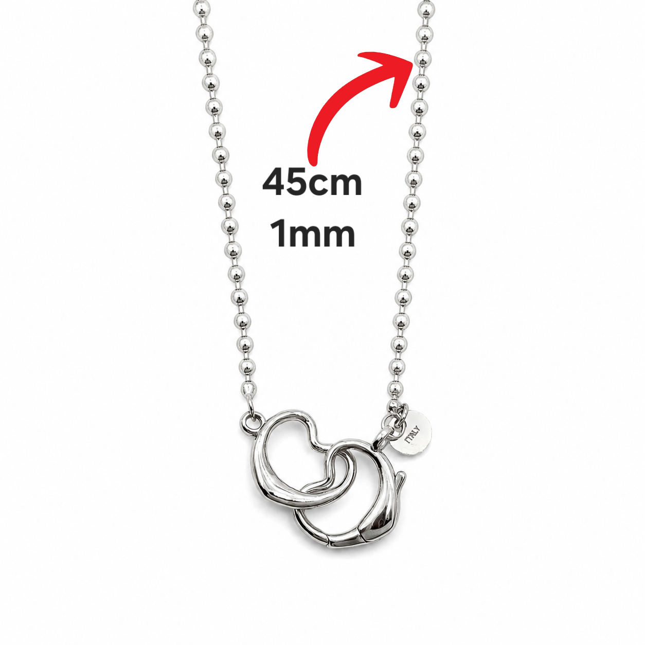 Cadena Corazon Bolita 1mm Plata Ley 925