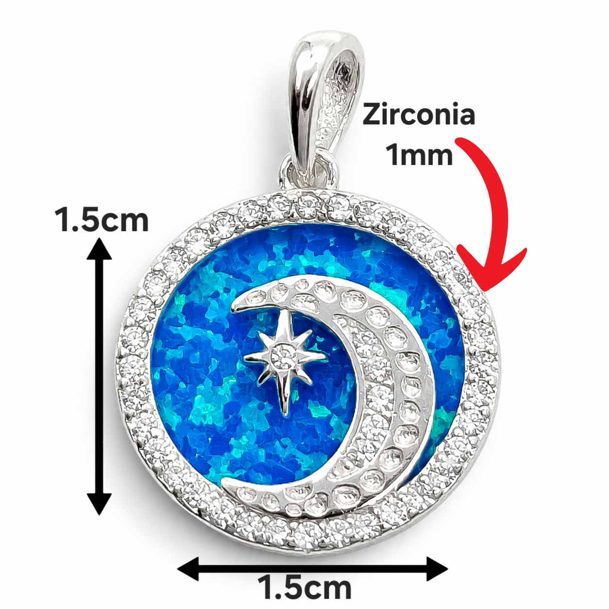 Dije Opalo Azul Luna Plata Ley 925