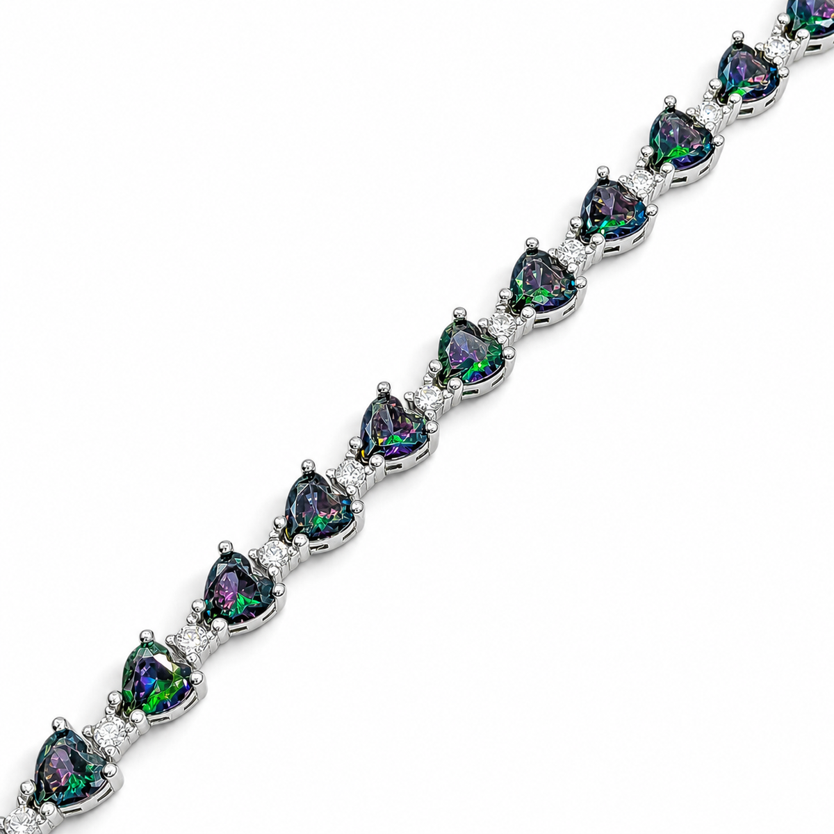 Pulsera Corazones Tornazol Topacio Mistico Plata Ley 925