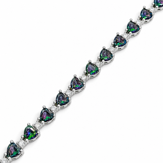 Pulsera Corazones Tornazol Topacio Mistico Plata Ley 925