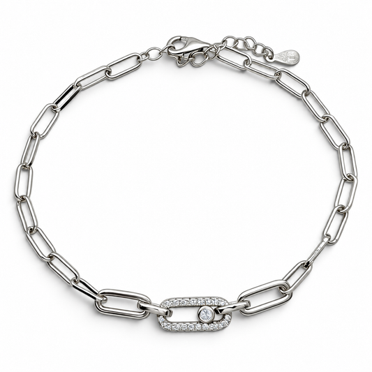 Pulsera Tipo Clip Zirconia Plata Ley 925