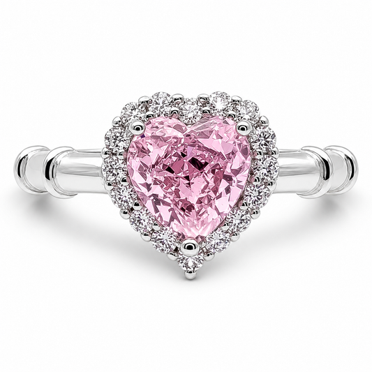 Anillo Rosa Corazon Plata Ley 925