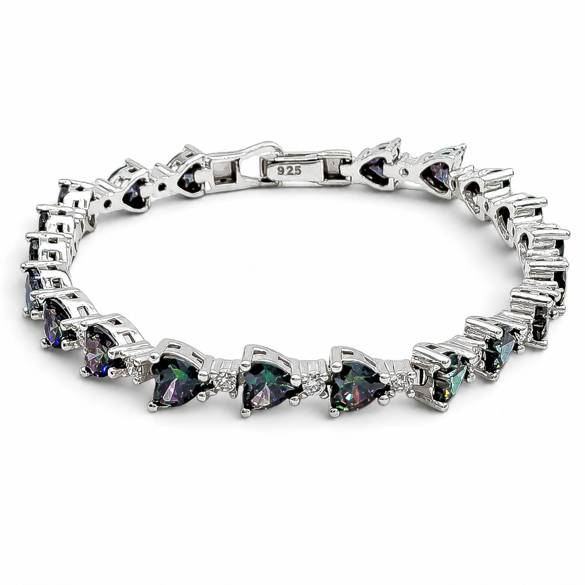 Pulsera Corazones Tornazol Topacio Mistico Plata Ley 925