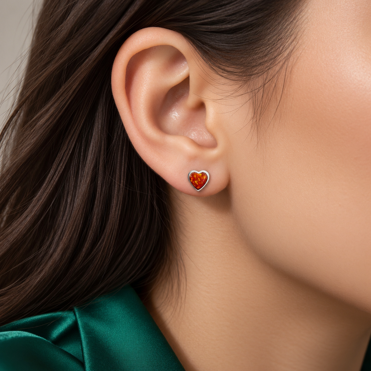 Arete Corazon Opalo Naranja Plata Ley 925
