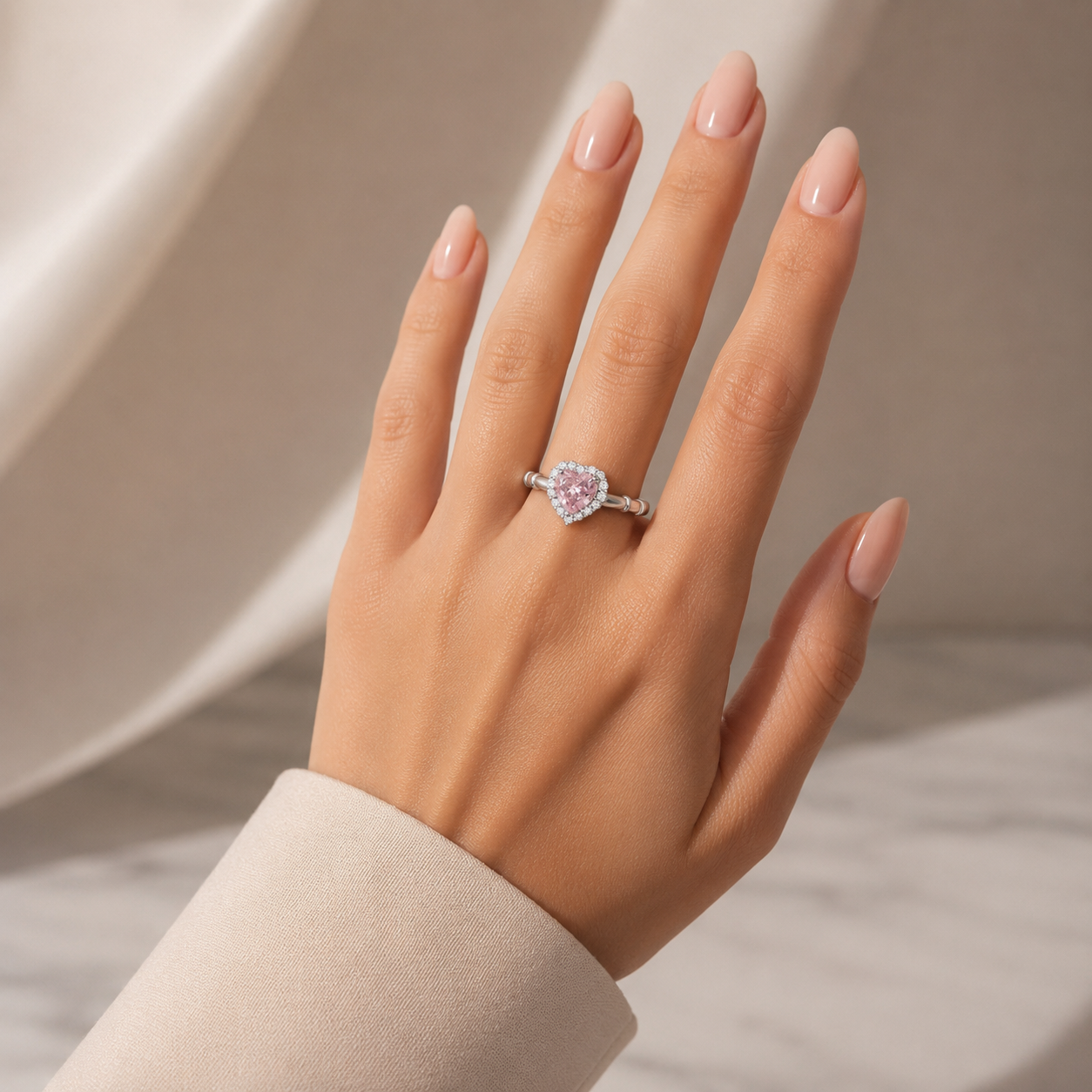 Anillo Rosa Corazon Plata Ley 925