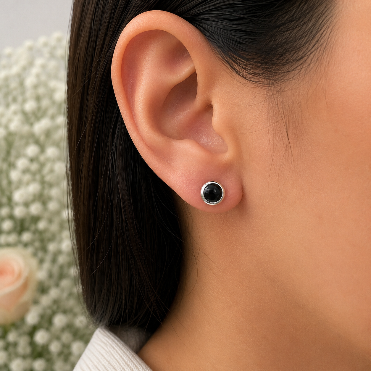 Arete Circulo Onix Plata Ley 925