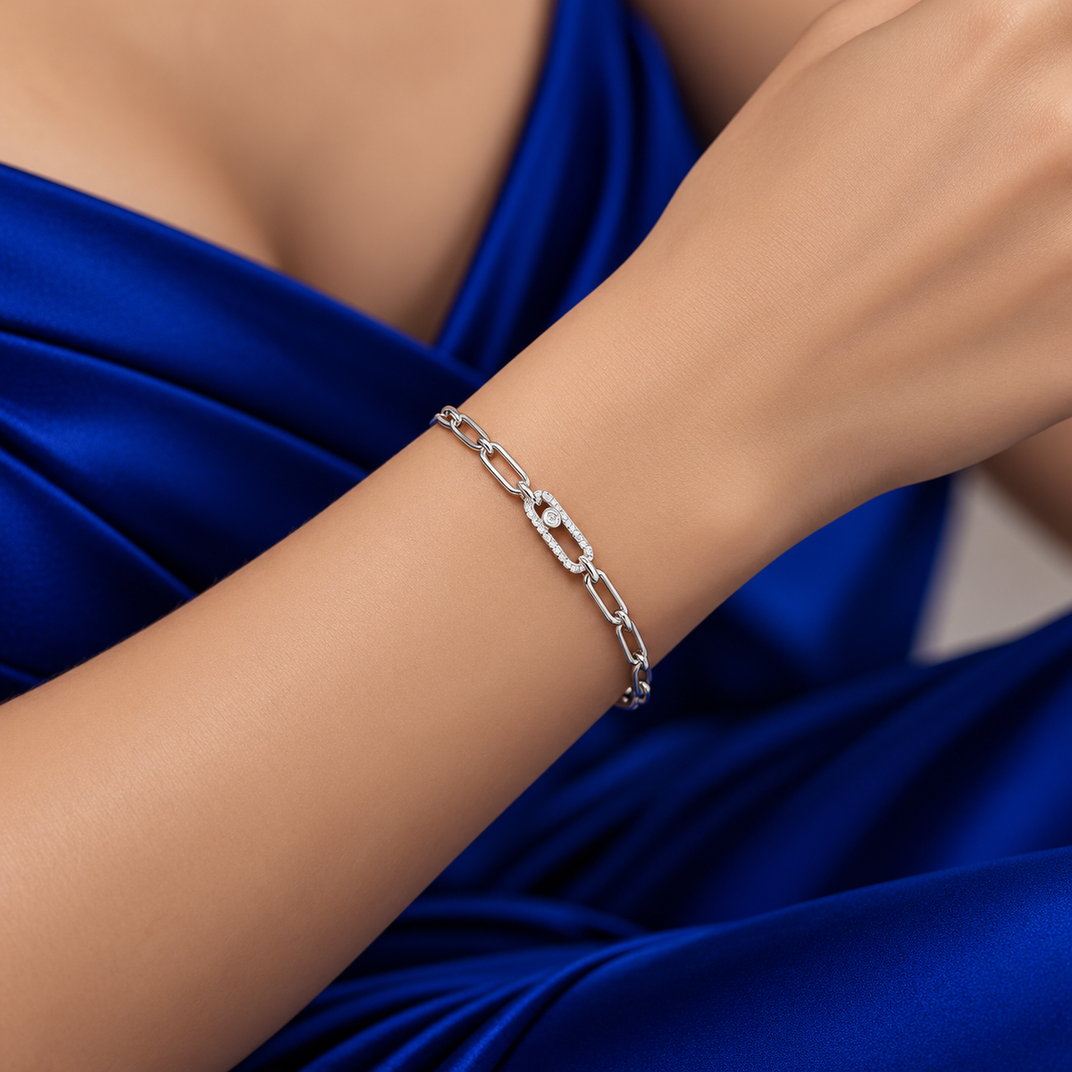 Pulsera Tipo Clip Zirconia Plata Ley 925